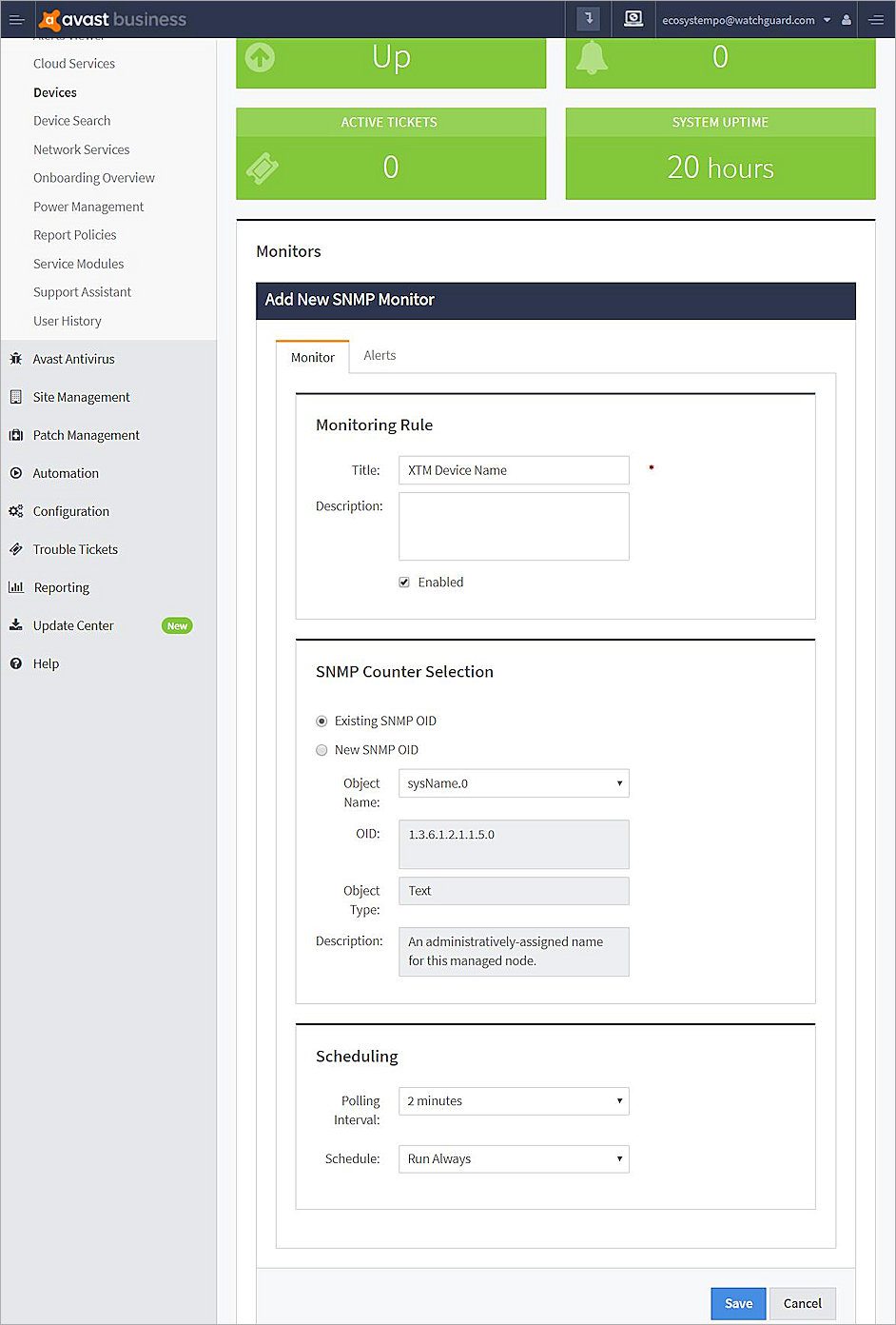 Screenshot of AVG Business Monitoring Rule dialog box